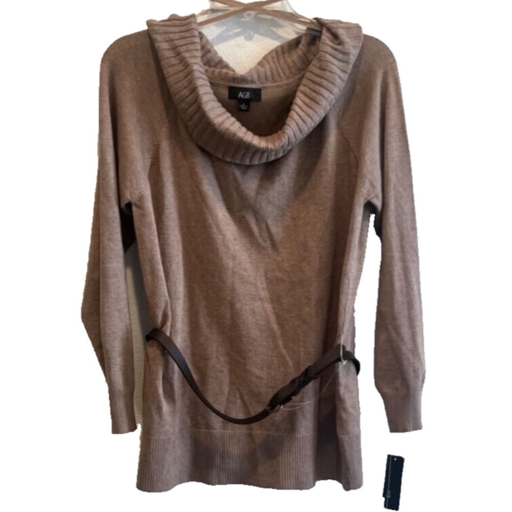 (NWT) ABG Women's Brown Cowl Neck Belted 3/4 Sleeve Sweater Size L